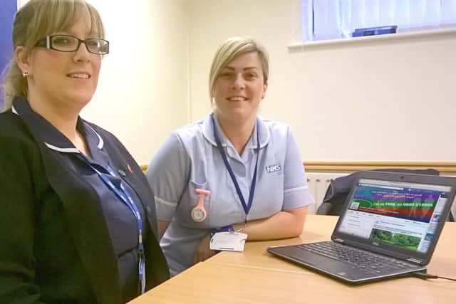 School nurse Emma Gorvett is pictured (left) with Layla Barnes, healthcare support worker, with the school nursing Facebook page.