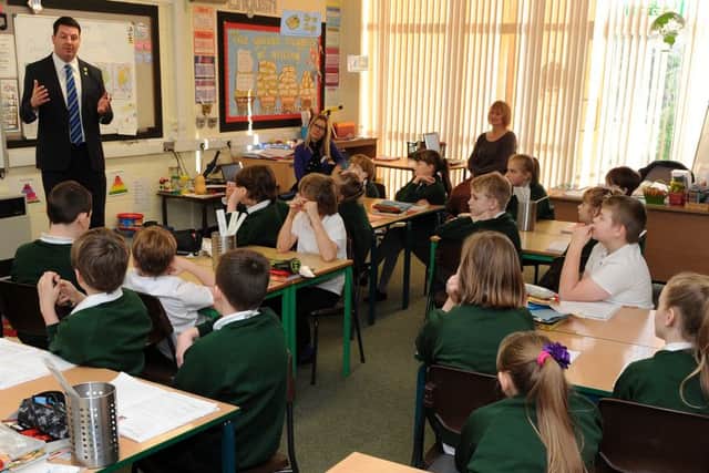 MP Andrew Percy talks to year five and six pupils at St Martin's C of E School, Owston Ferry. Picture: Andrew Roe