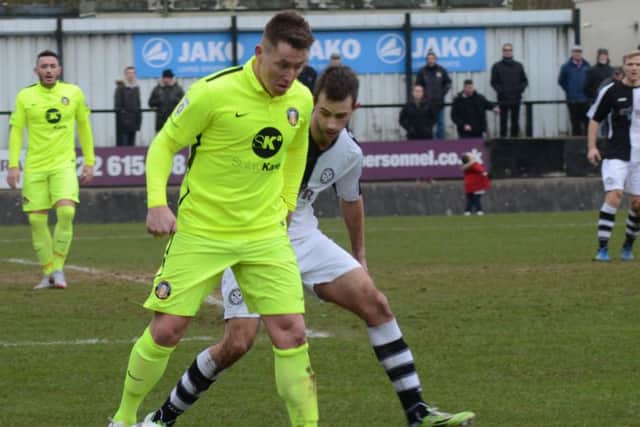 Action from Hednesford v Gainsborough on Saturday.