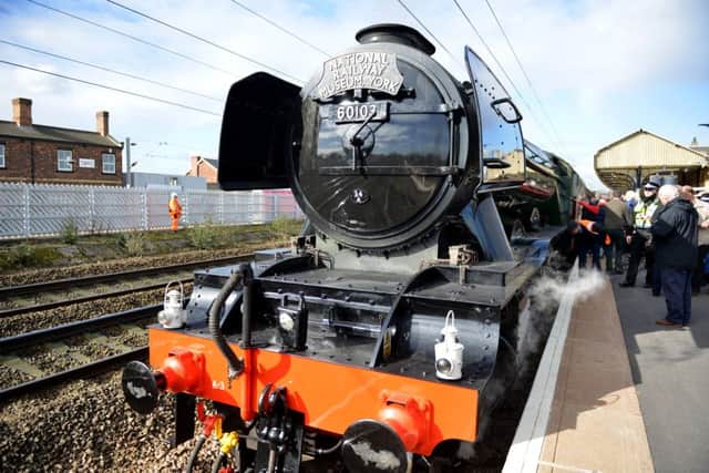 The Flying Scotsman arrives at Retford station