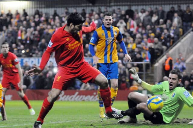 Mansfield Town v Liverpool FA Cup third round.
Suarez goal.