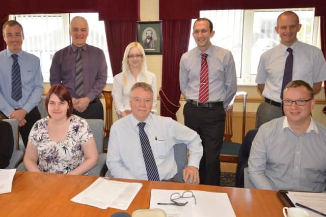 Nick Jones, Richard Busby, Emma Mumby, Steve Galjaard, Andrew Turner, front row left to right: Julie Stevenson, Amanda Cash, Peter Gardiner and Matt Wilkinson