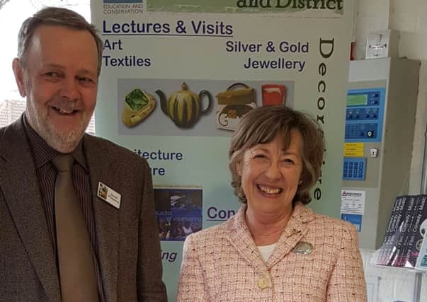 Guest speaker David Winpenny with chairman Jillian Horberry at Gainsborough Fine Arts Society's March meeting