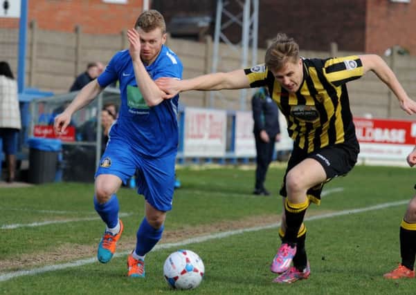 Gainsborough Trinity v Gloucester City.
Jamie Yates makes progress down the right wing during the first half on Saturday.