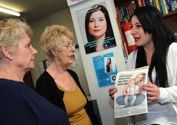 Victoria Cristofis who took her campaign of cervical cancer awareness to the Aurora Centre in Worksop on Wednesday, chats with visitors to the coffee shop.