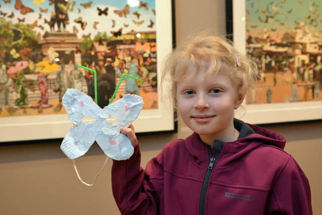 Childrens craft workhsop at Harley Gallery inspired by exhibition of pop art pioneer Sir Peter Blake, pictured is Heidi Willoughby, seven