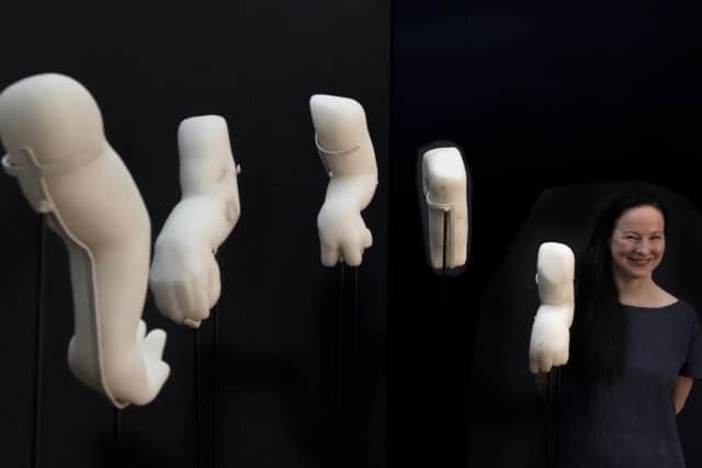 Los Angeles based sculptor, Sarah Danays is currently working at The Harley Gallery creating the stone 'Arms of the Portland Vase' Picture: Sarah Washbourn