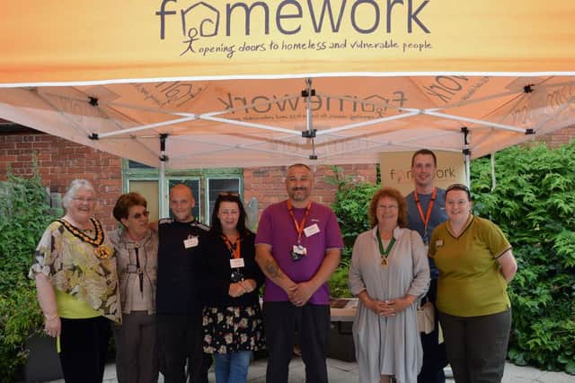 Framework open day, pictured are Notts County Council chairman Yvonne Woodhead, Coun Sheila Place, Keith Coward, Jane Revill, Adam Pagett, Bassetlaw District Council vice chair Madelaine Richardson, Gavin Edson and Laura Jenkin