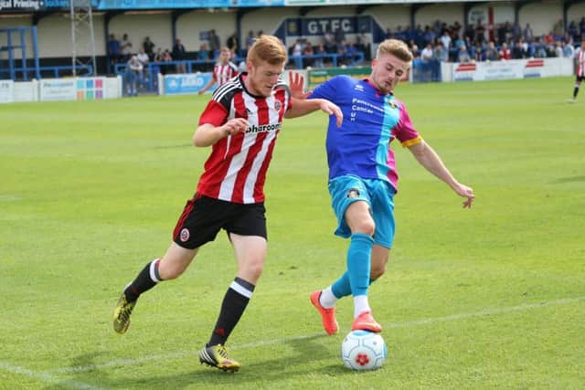 NWGU Gainsborough v Sheffield utd. Sheffield No.8 Shea Gordon. Gainsborough No.18 Jordan Thewliss