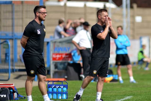 Gainsborough Trinity v Bradford Park Avenue, pictured are manager Don Roma with assistant Martin Foster