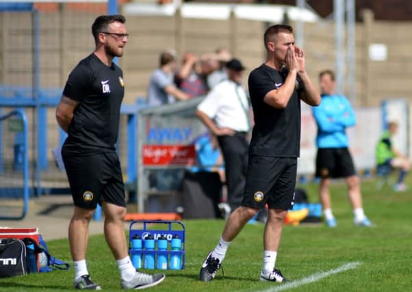 Gainsborough Trinity v Bradford Park Avenue, pictured are manager Don Roma with assistant Martin Foster