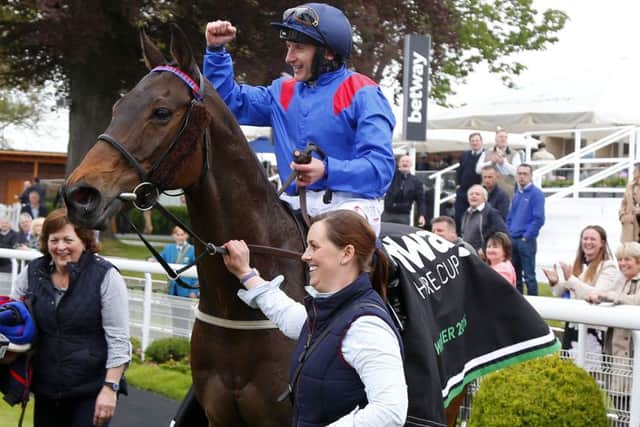 SUPERMAC -- jockey PJ McDonald on Clever Cookie after their victory in the Yorkshire Cup at York earlier this season. (PHOTO BY: racingfotos.com)