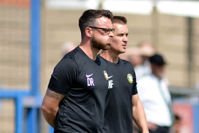 Gainsborough Trinity manager Dom Roma with assitant Martin Foster