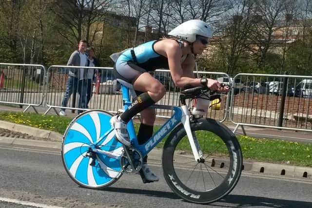 THE FROME FLYER -- Any Grocock, who took a triathlon event in Frome, Somerset by storm.