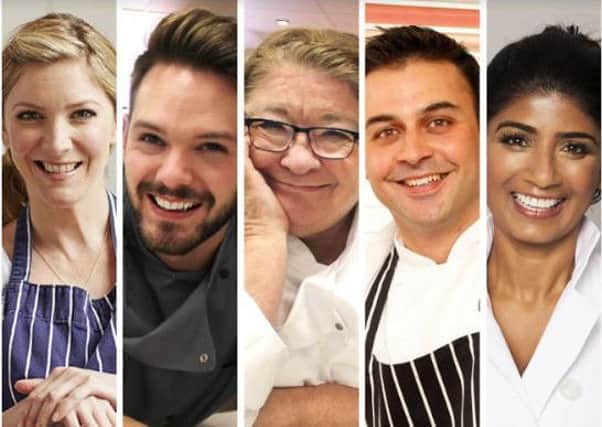 Top chefs (from left) Lisa Faulkner, John Whaite, Rosemary Shrager, Dhruv Baker and Anjula Devi will be appearing at this weekend's Festival of Food and Drink at Clumber Park