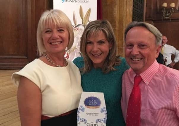Alison Finch and Gordon Tulley of Respect with TV Personality Penny Smith at the Good Funeral Awards