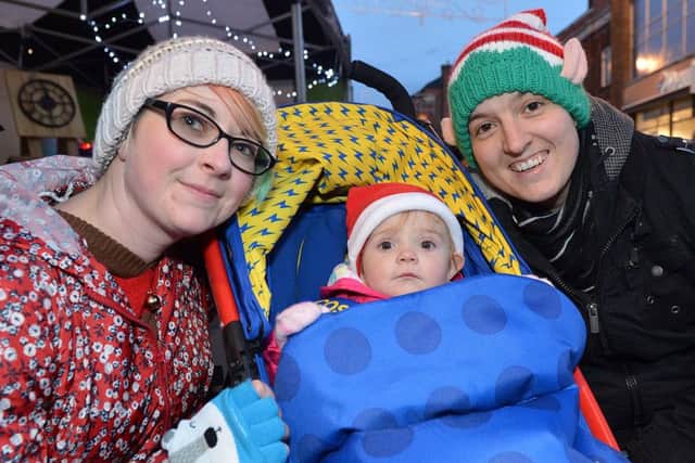 Gainsborough Christmas lights switch on. Kayleigh Butt, Alecia Butt and Toni Kent.