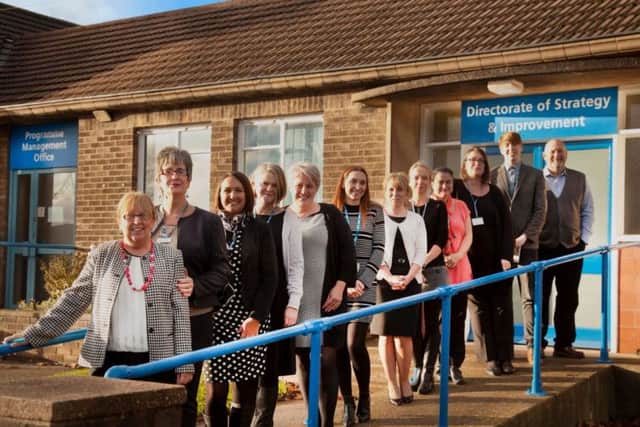 The Strategy and Improvement team outside their office at Doncaster Royal Infirmary.