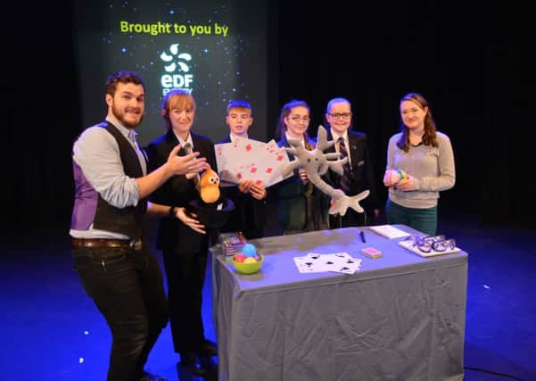 Pupils Emily Spooner, Retford Oaks, (12), Bradley Staunton, Rossington All Saints, (12), Laura Sirett, The Orchard School, (14) Lisa Foulkes, Outwood Academy Portland (13) and the science performers Phil Bell-Young and Ginny Smith.