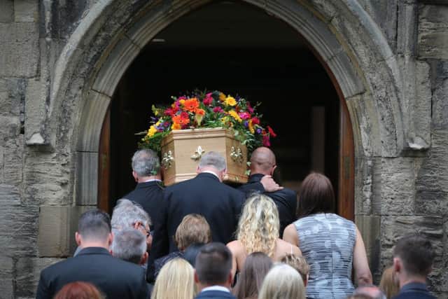 Carly's coffin is taken into the church. The funeral of Carly Lovett, 24, at All Saintsâ¬" Parish Church, Gainsborough today July 17 2015. Carly was one of 38 people killed in the Tunisian terrorist attack on June 26th at the coastal resort of Sousse. The 24-year-old was enjoying a holiday with fiance of six months Liam Moore who survived the attack.
Tom Maddick / Rossparry.co.uk