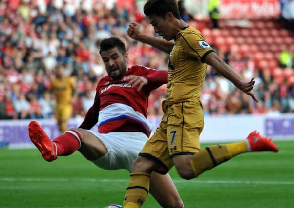 Son Heung-Min in action for Tottenham at Middlesbrough. Photo by Tom Collins.