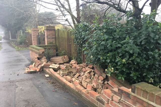 Car crashed into a wall in Lea Road, Gainsborough. Picture by @DebD00dles