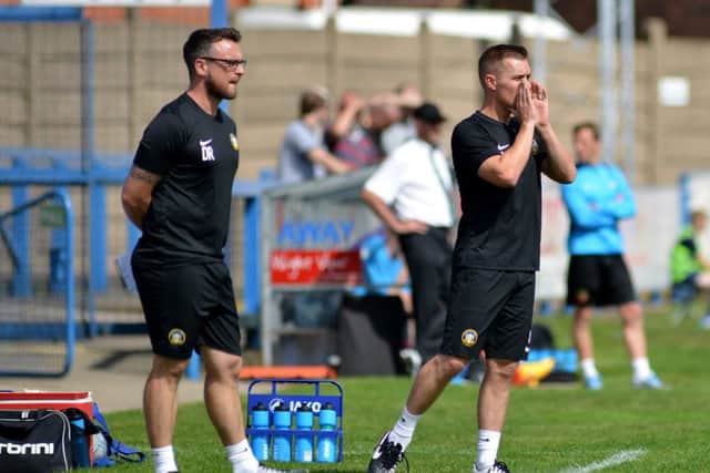 Gainsborough Trinity v Bradford Park Avenue, pictured are manager Don Roma with assistant Martin Foster