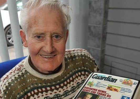 Geoff with his Guardian birthday cake on his 85th birthday.