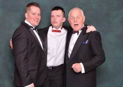 Red Ball in aid of Bloodwise. Pictured is Jack Marshall with Mark Cannon, who raised £5,000 for the charity by going alcohol free for a year, and Emmerdale star Chris Chittell. Picture: A&C Photography