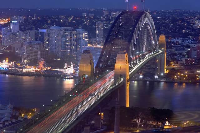 Night time traffic on Sydney Harbour Bridge by George Fiddler