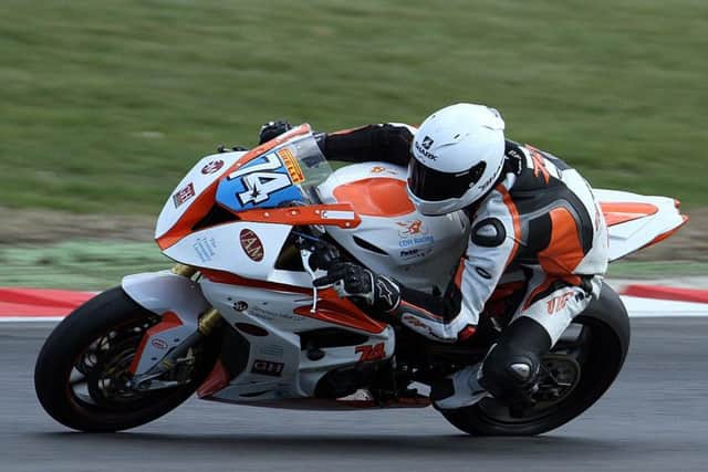 Dean Hipwell in action at Brands Hatch, where he was hampered by problems with his right arm.