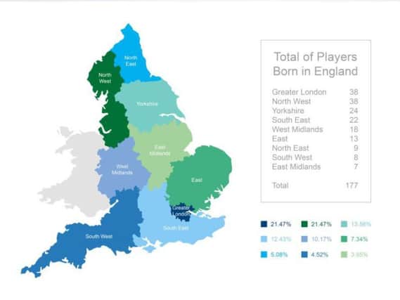 Regional Map of English Born Premier League Stars 2016/2017