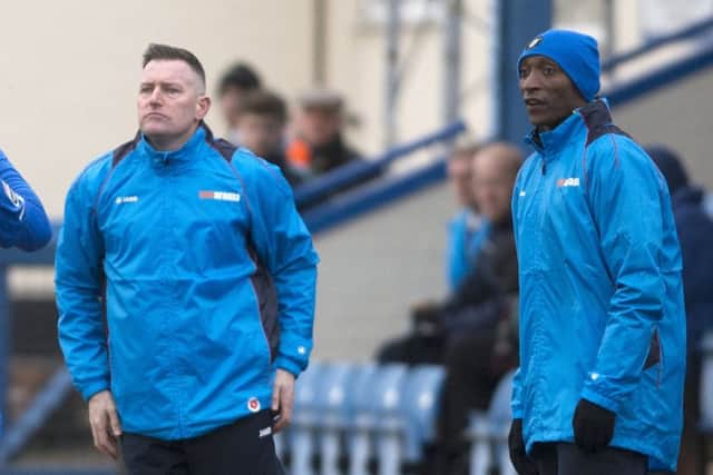 Gainsborough Trinity manager Dave Frecklington and his assistant, Terry Fleming.
Picture: Sarah Washbourn / www.yellowbellyphotos.com