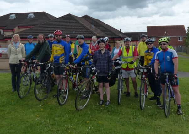 Riders at the start of the Lincolnshire and Nottinghamshire Air Ambulance Ride to mark the start of National Bike Week in Gainsborough.