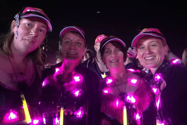 Four of the midnight moonwalkers, from left, Penny Shaw, Debbie Clubley, Sandra Toyne and Maria Jones.