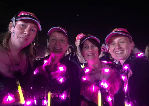 Four of the midnight moonwalkers, from left, Penny Shaw, Debbie Clubley, Sandra Toyne and Maria Jones.
