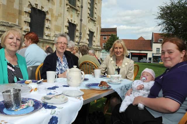 From left, Coun Sheila Bibb, Pat Stewart, Mayor Sally Loates and Coun Caroline Davies with baby Anastasia