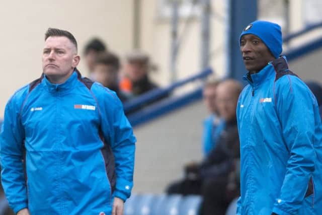 Gainsborough Trinity manager Dave Frecklington and his assistant, Terry Fleming.
Picture: Sarah Washbourn / www.yellowbellyphotos.com