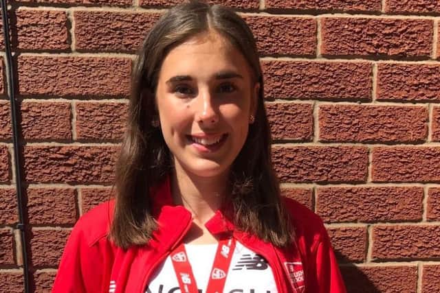 Hannah Moat, who won a silver medal at the English Schools Athletics Championships.