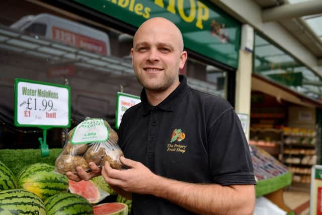 Guardian reader offer free Boston Potatoes from The Priory Fruit Shop, pictured is Phil Taylor
