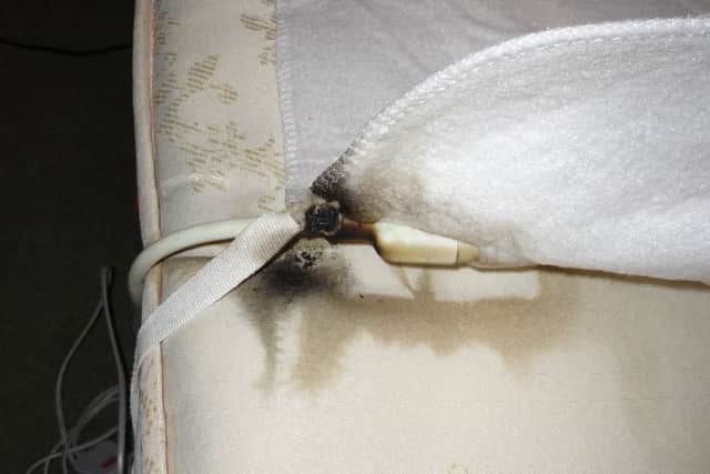 A picture of a faulty electric blanket issued by UK Fire Service Resource Group