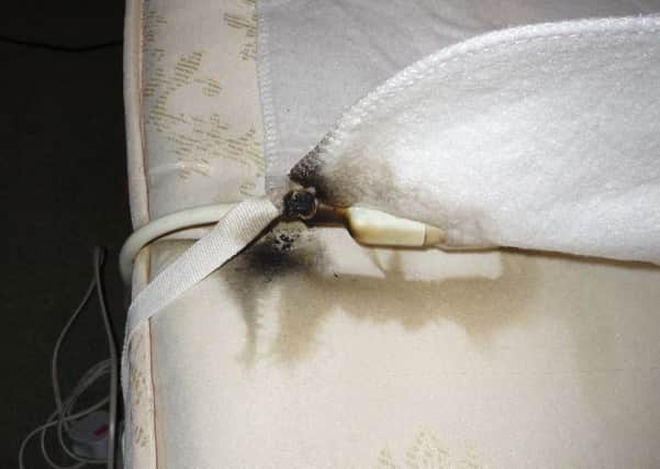 A picture of a faulty electric blanket issued by UK Fire Service Resource Group