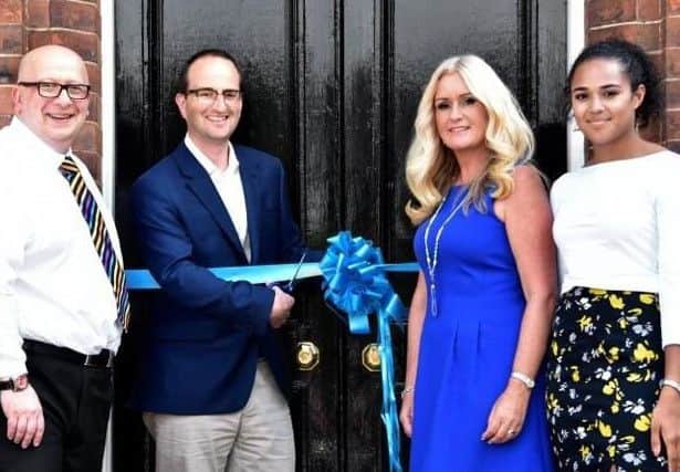 (l-r) Steve Corderoy-Foster (North Notts BID Operations and Projects Manager), George Buchanan (chair of North Notts BID), Sally Gillborn (North Notts BID Chief Executive), Emmie Squire-Norton (North Notts BID Marketing Apprentice)