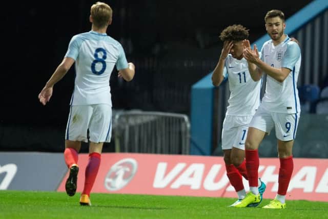 England Under 19s v Germany Under 19s - Reiss Nelson with Ben Brereton after scoring England's first goal - Pic By James Williamson