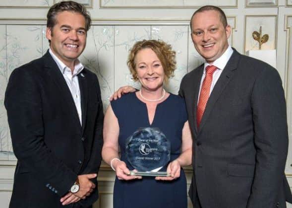 Joyce Morton with Duncan Berry (Bluebird Care's Chief Operating Officer) and Colin Angel from the United Kingdom Homecare Association (UKHCA)