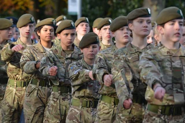 Worksop cadets march towards the Cenotaph.