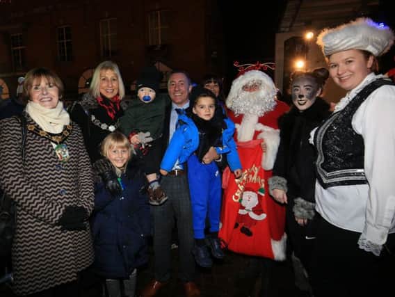 The Market Place switch-on with Santa, the cast of Dick Whittington and local dignitaries. Photos by Chris Etchells.