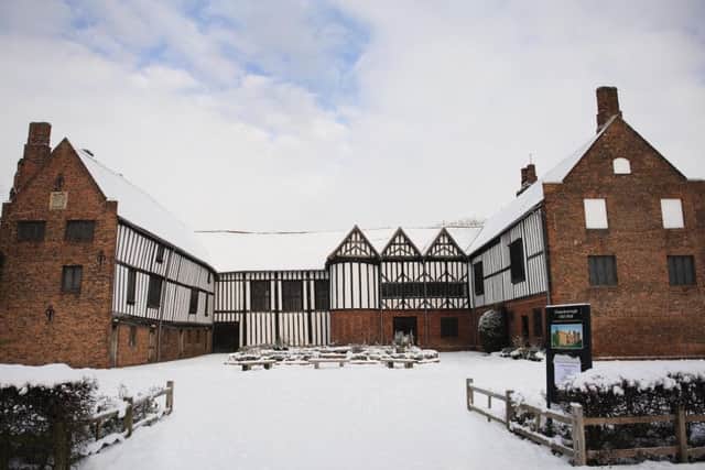 A snowy view of Gainsborough Old Hall