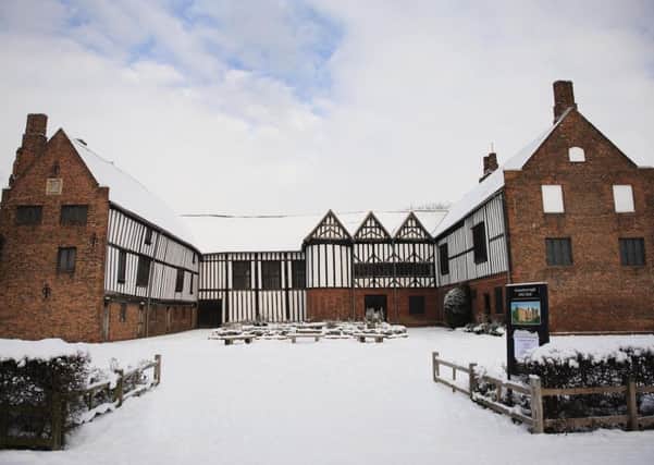 A snowy view of Gainsborough Old Hall