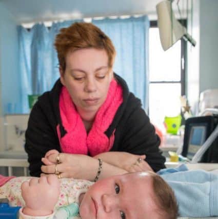 Hoppe with mum Tina at Nottingham Children's Hospital.
